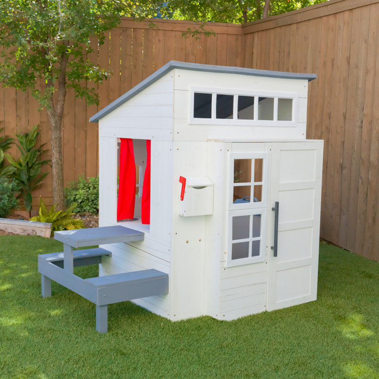 KidKraft Modern Outdoor Wooden Playhouse with Picnic Table, Mailbox
